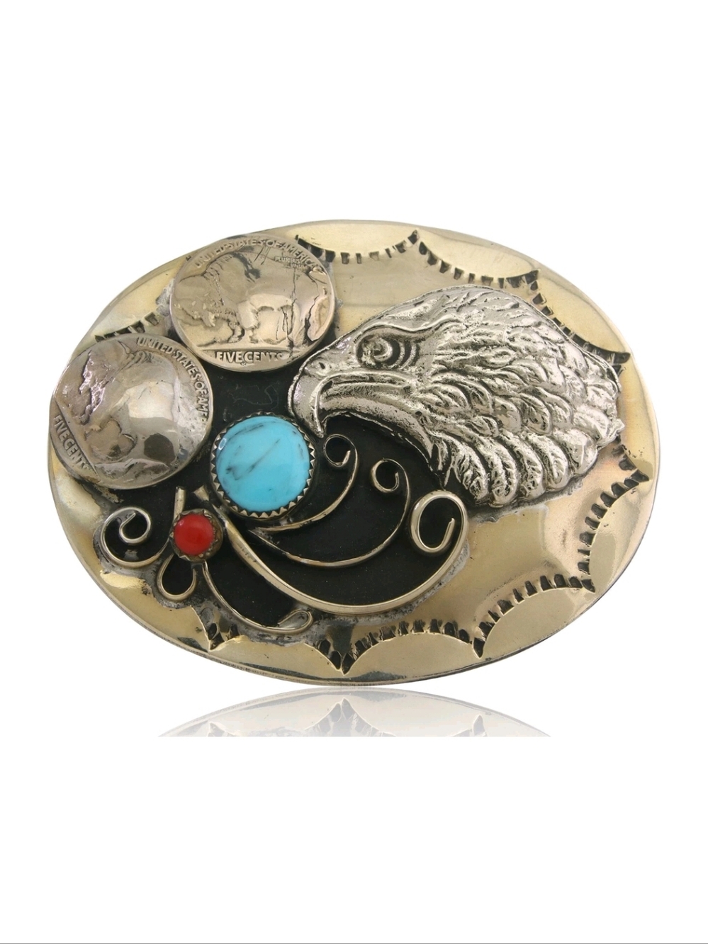 Navajo Belt Buckle .999 Nickel Buffalo Gemstone Handmade